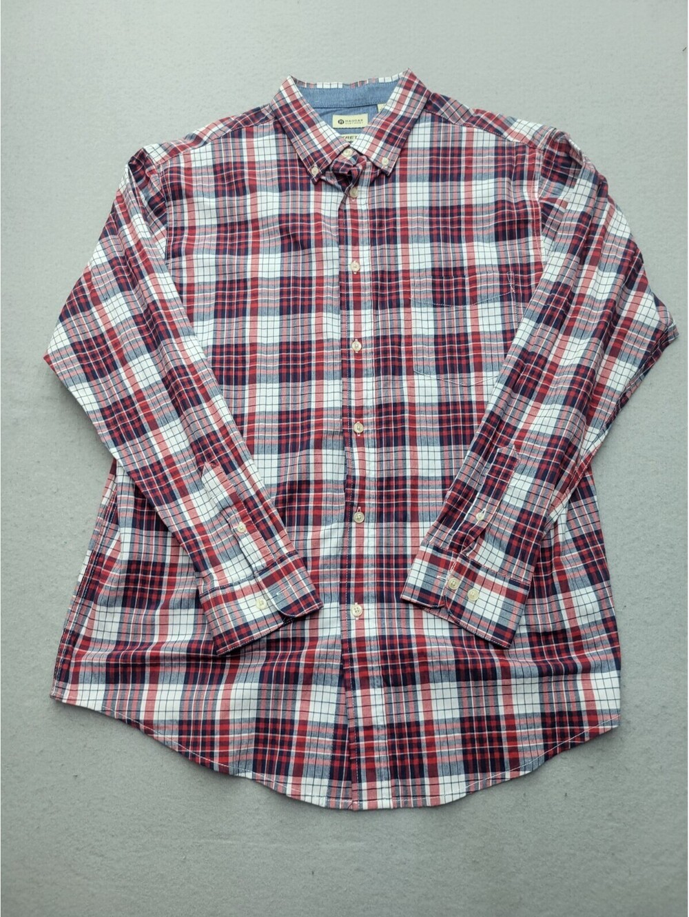 Haggar Men's Button-Up Large Red Plaid Cotton Blend Long Sleeve Bangladesh Work